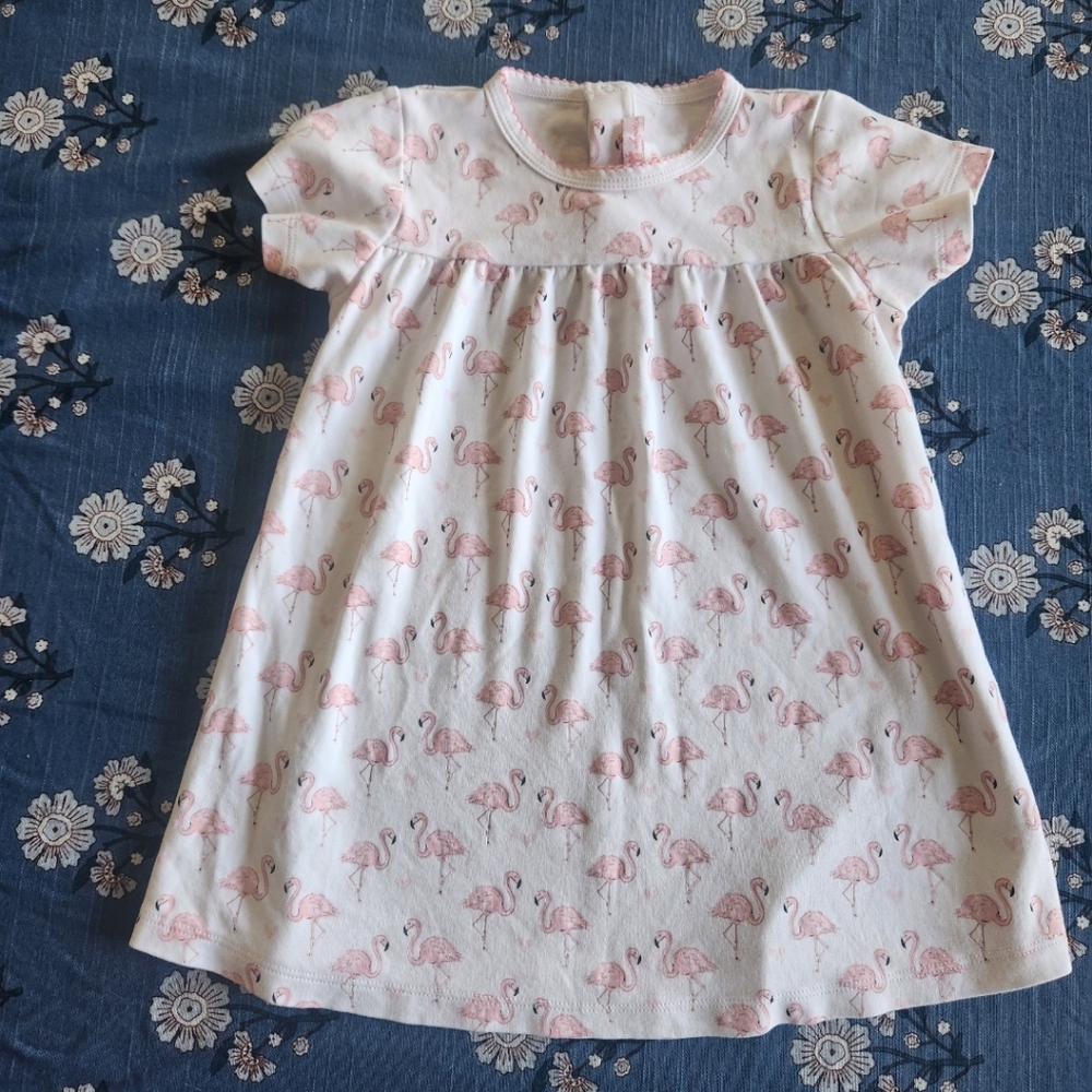 Girls White Nightgown with Pink Flamingo Print - Soft Sleep Dress